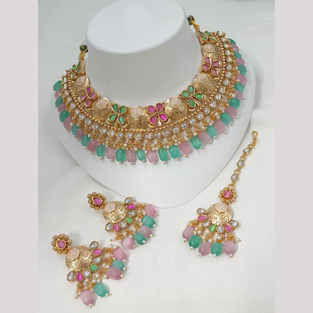 NAFJ Elegant Kundan And Pearl Meenakari Choker Necklace Set