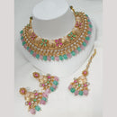 NAFJ Elegant Kundan And Pearl Meenakari Choker Necklace Set