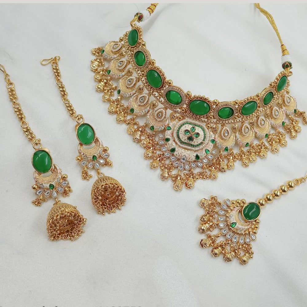 NAFJ Heavy Kundan And Pearl Meenakari Choker Necklace Set