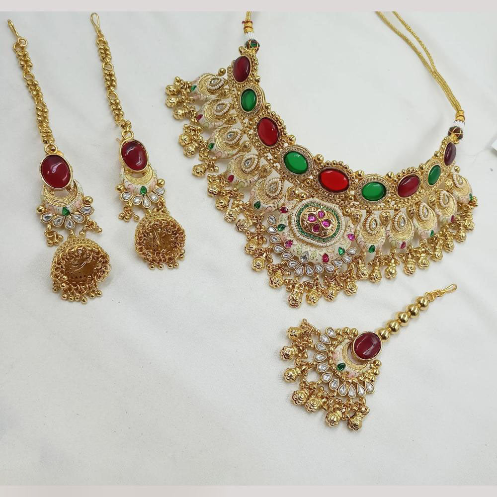 NAFJ Heavy Kundan And Pearl Meenakari Choker Necklace Set