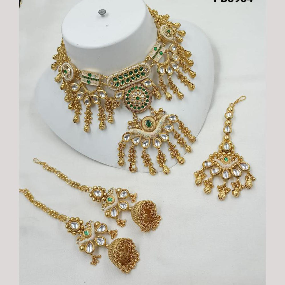 NAFJ Elegant Kundan And Pearl Meenakari Choker Necklace Set