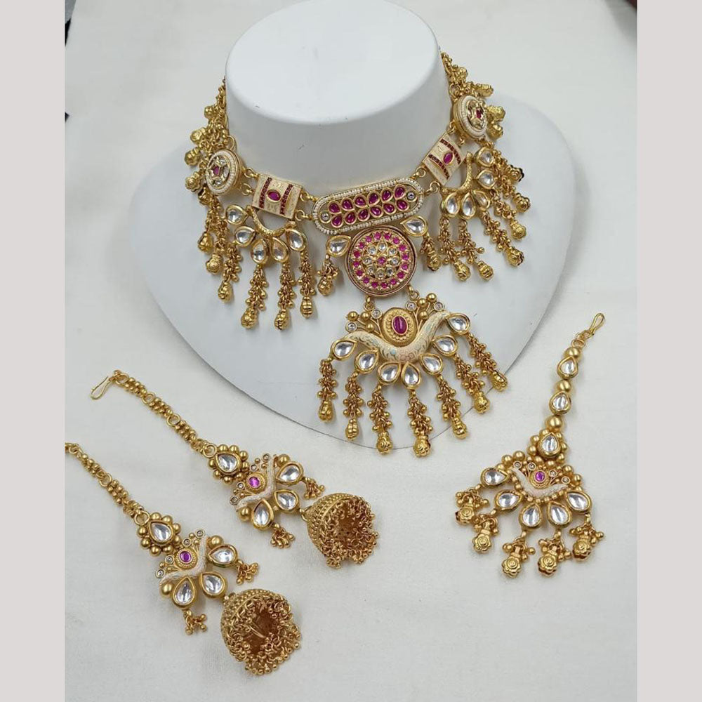 NAFJ Elegant Kundan And Pearl Meenakari Choker Necklace Set