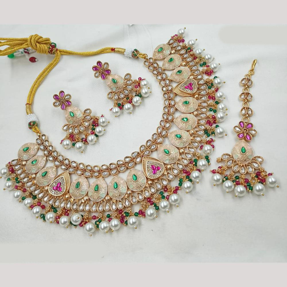 NAFJ Elegant Kundan And Pearl Meenakari Necklace Set