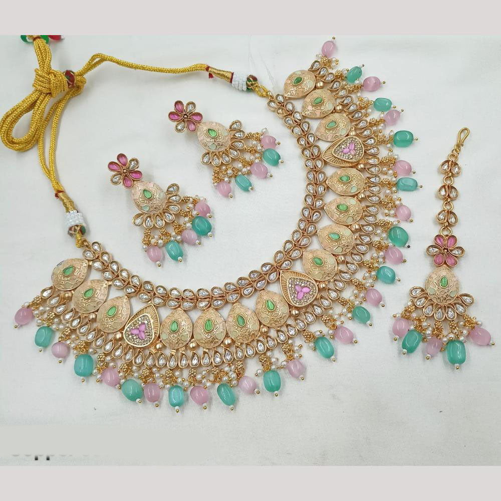 NAFJ Elegant Kundan And Pearl Meenakari Necklace Set