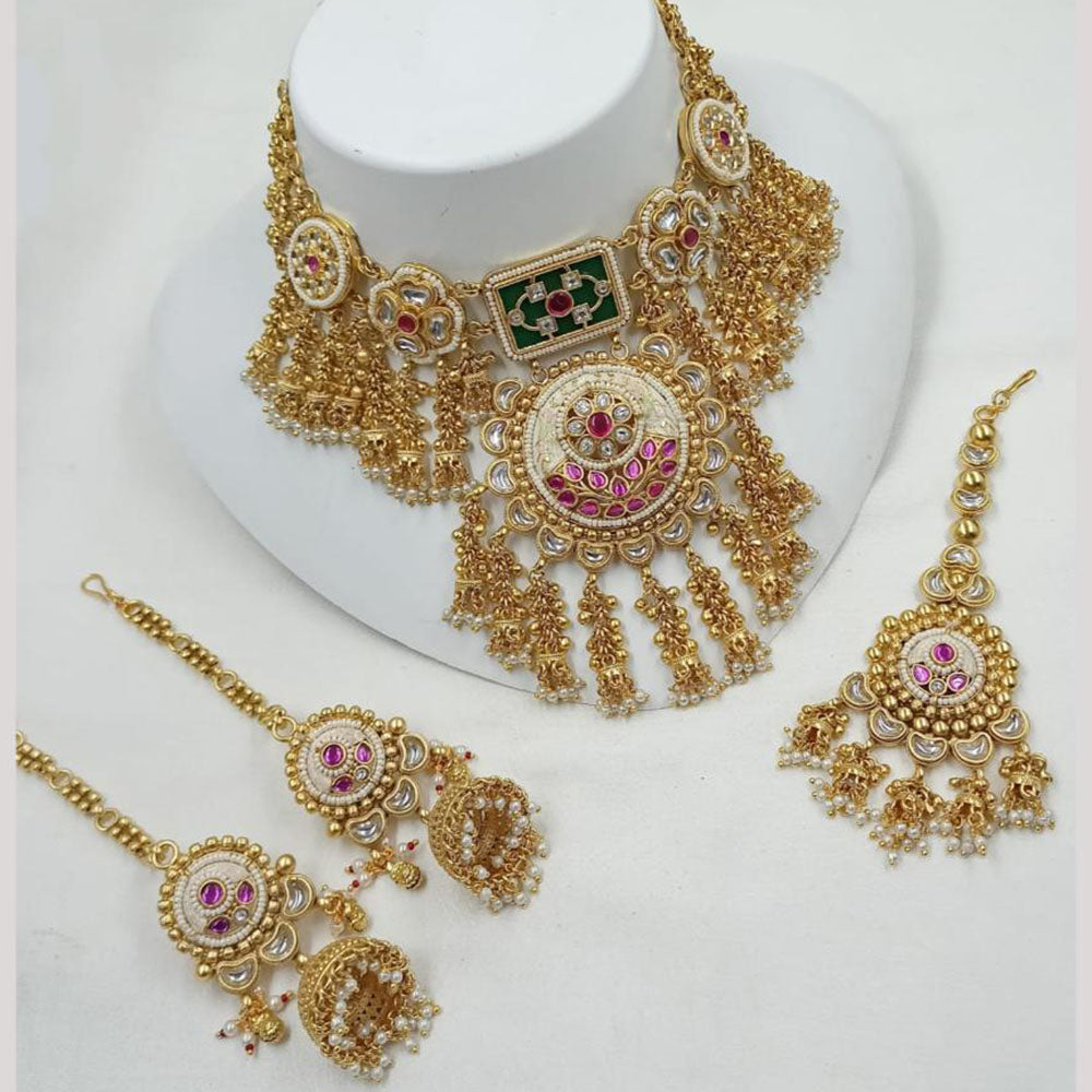 NAFJ Heavy Kundan And Pearl Meenakari Choker Necklace Set