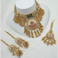 NAFJ Heavy Kundan And Pearl Meenakari Choker Necklace Set