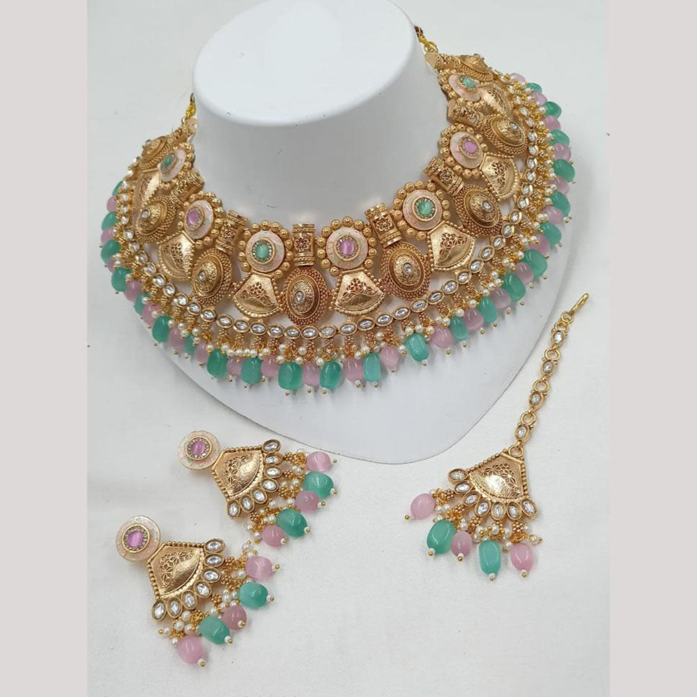 NAFJ Heavy Kundan And Pearl Meenakari Choker Necklace Set