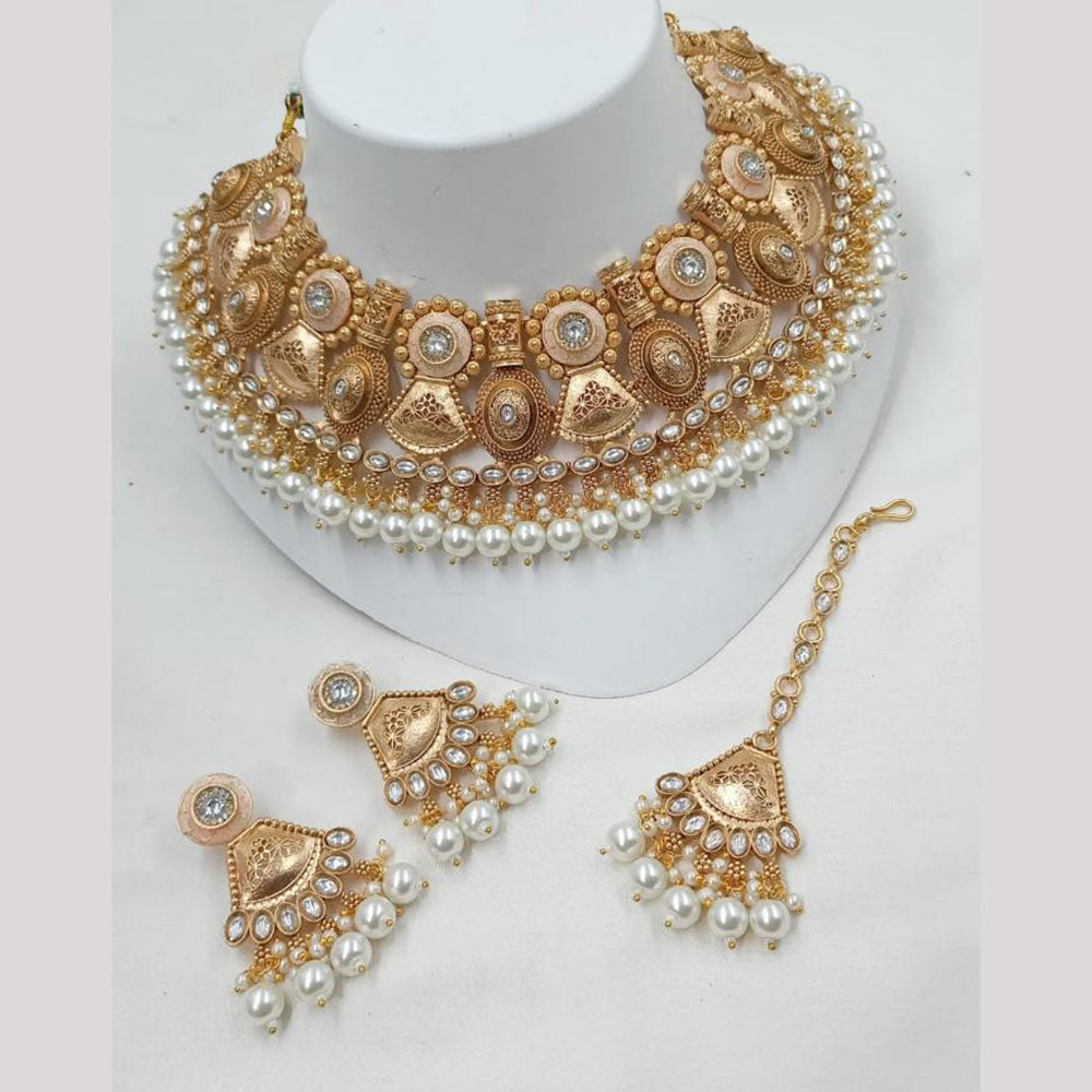 NAFJ Heavy Kundan And Pearl Meenakari Choker Necklace Set