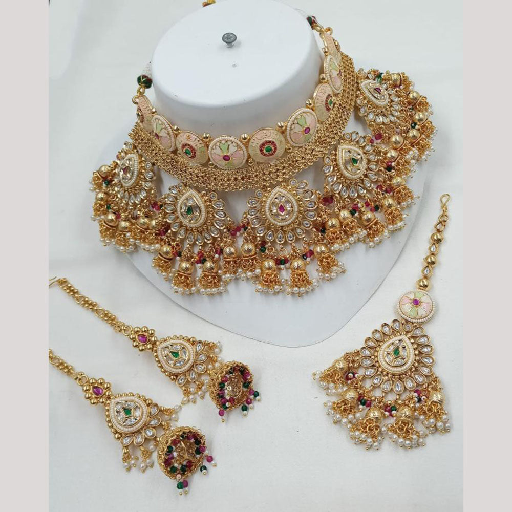 NAFJ Heavy Kundan And Pearl Meenakari Choker Necklace Set