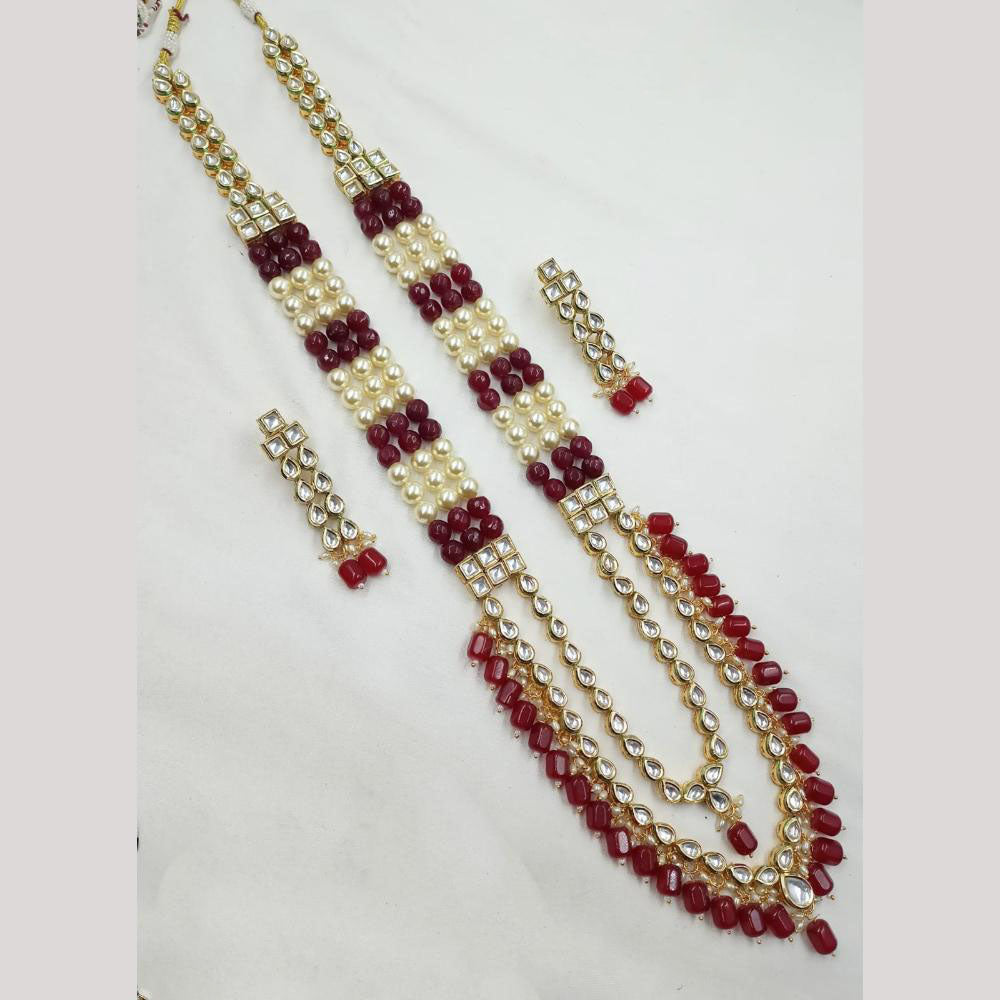 NAFJ Heritage Style Kundan And Beads Long Necklace Set