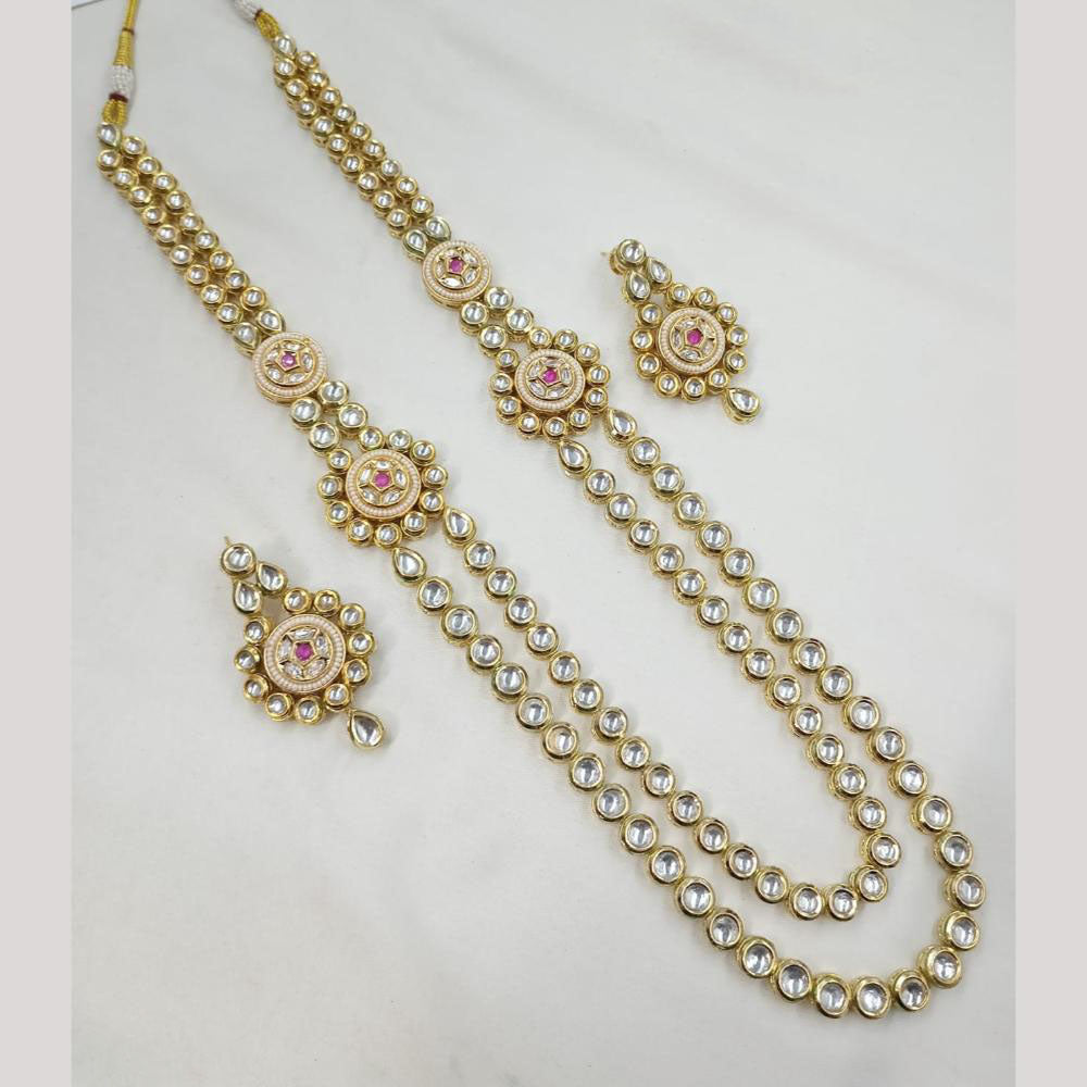 NAFJ Heritage Style Kundan And Pearl Long Necklace Set