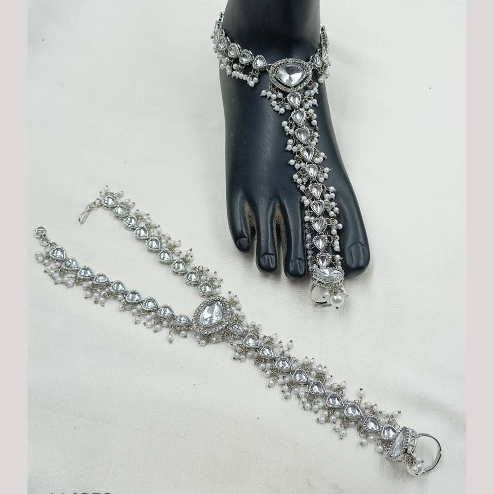 NAFJ Anklet Kundan Stone And Pearl Anklet \ Payal Beauty for Your Feet