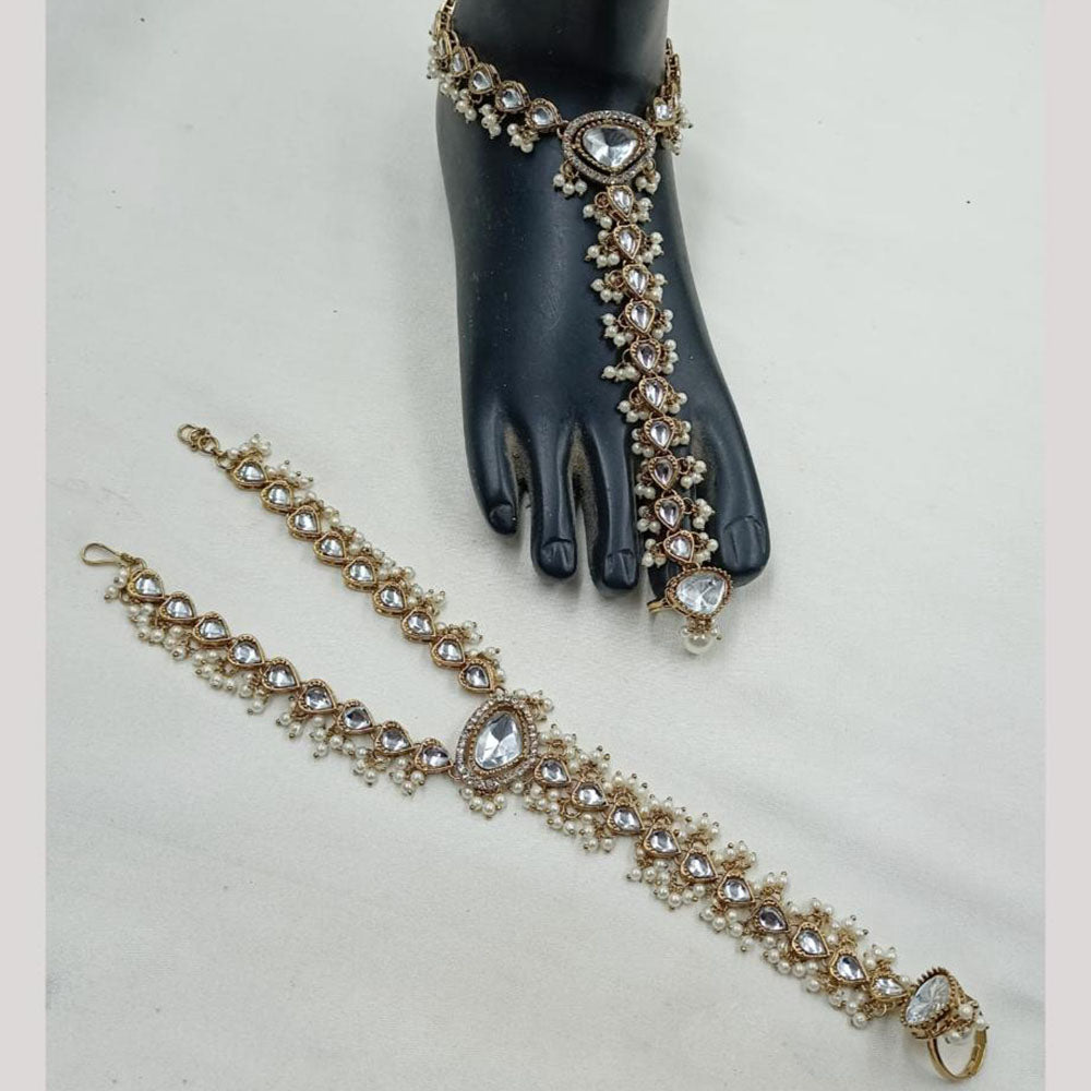 NAFJ Anklet Kundan Stone And Pearl Anklet \ Payal Beauty for Your Feet