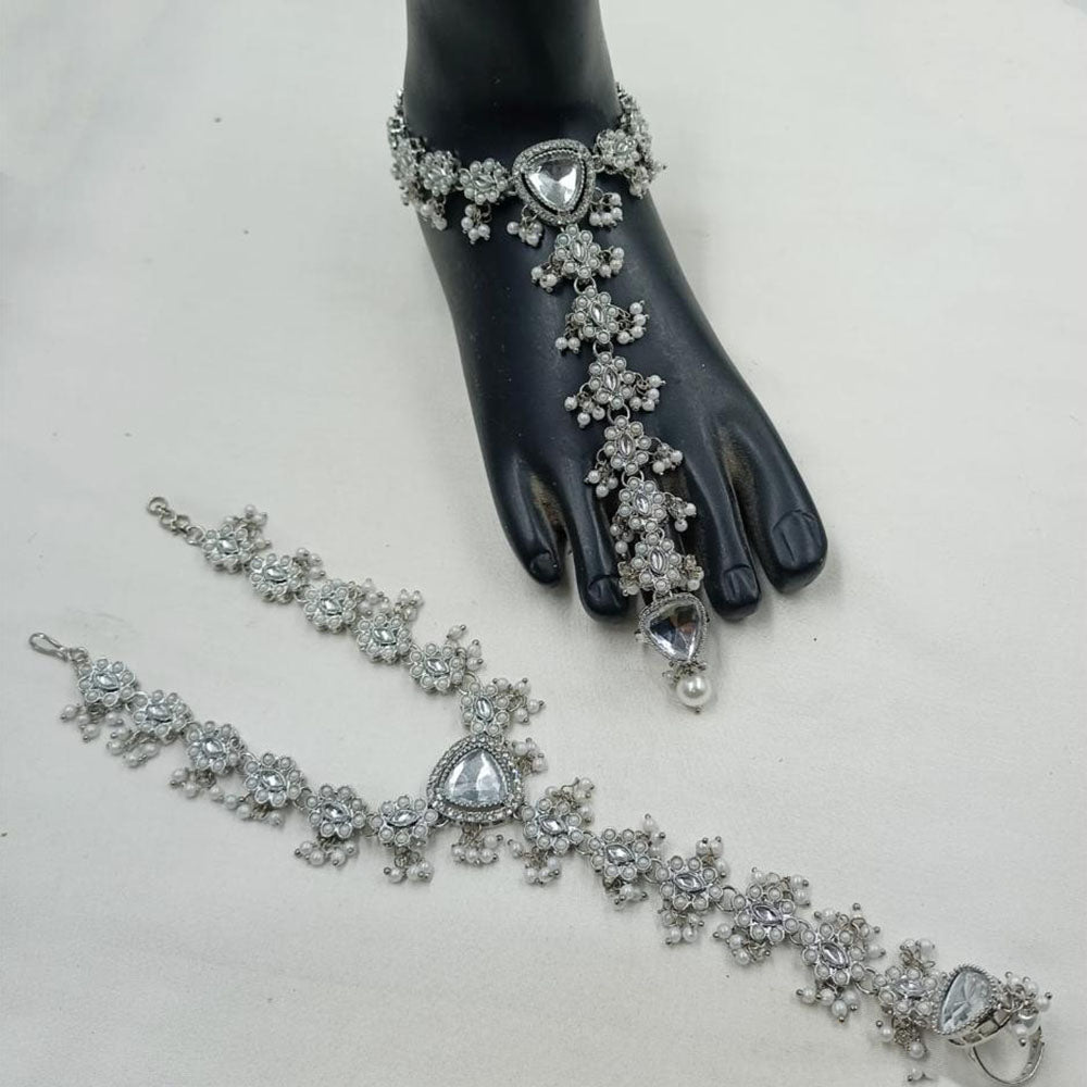 NAFJ Anklet Kundan Stone And Pearl Anklet \ Payal Beauty for Your Feet