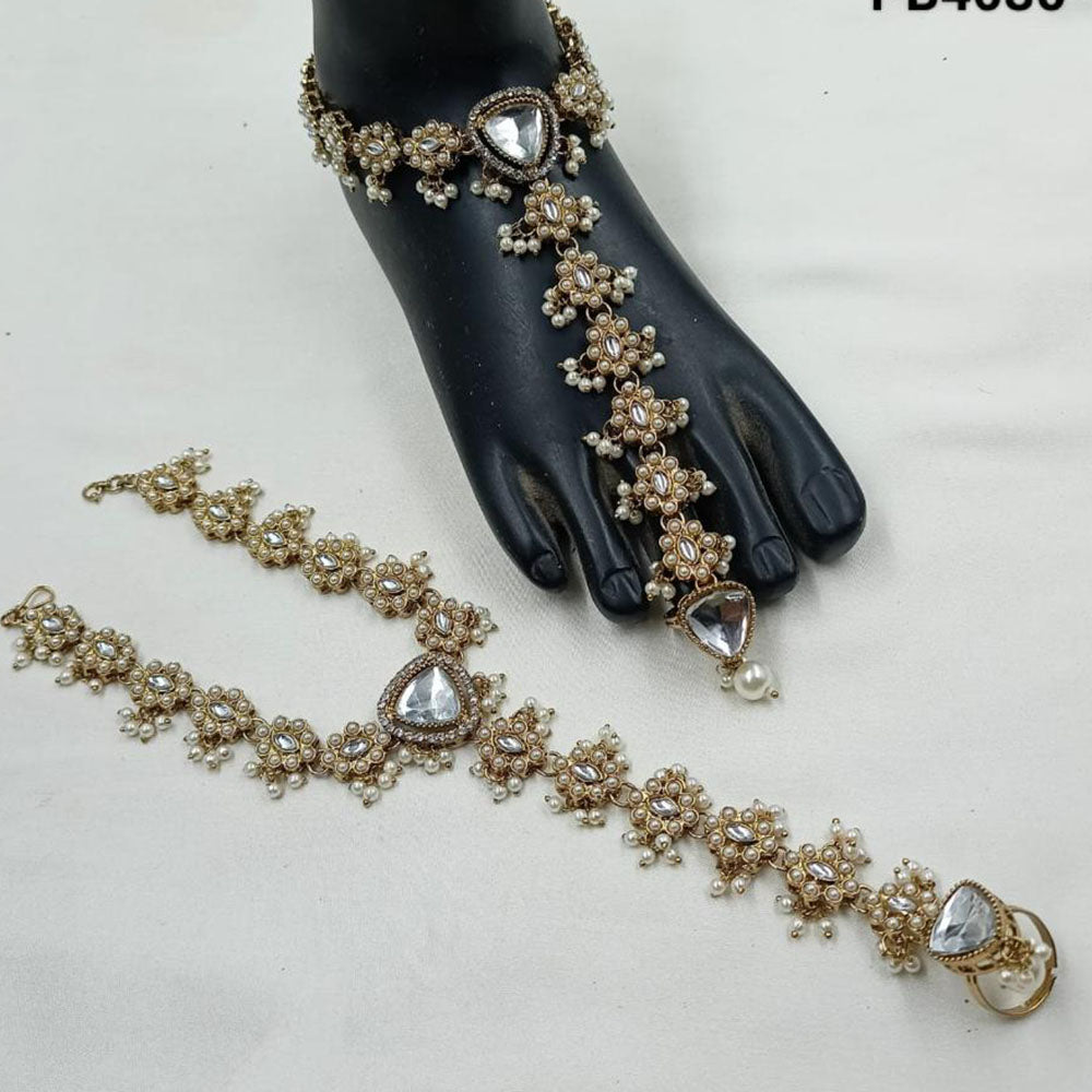 NAFJ Anklet Kundan Stone And Pearl Anklet \ Payal Beauty for Your Feet