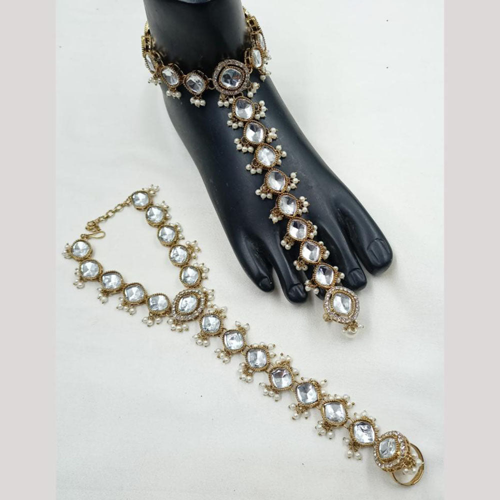 NAFJ Anklet Kundan Stone And Pearl Anklet \ Payal Beauty for Your Feet
