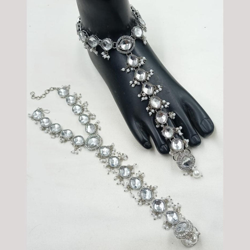 NAFJ Anklet Kundan Stone And Pearl Anklet \ Payal Beauty for Your Feet