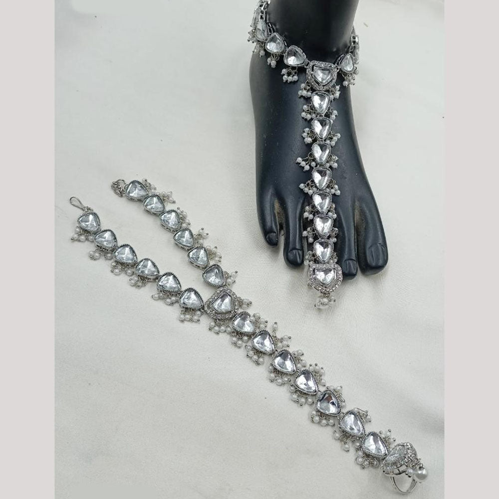 NAFJ Anklet Kundan Stone And Pearl Anklet \ Payal Beauty for Your Feet