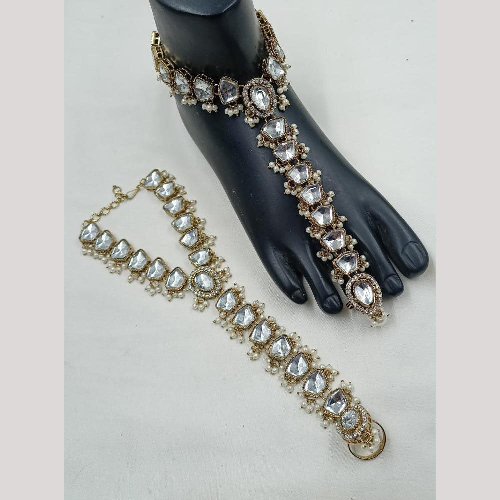 NAFJ Anklet Kundan Stone And Pearl Anklet \ Payal Beauty for Your Feet