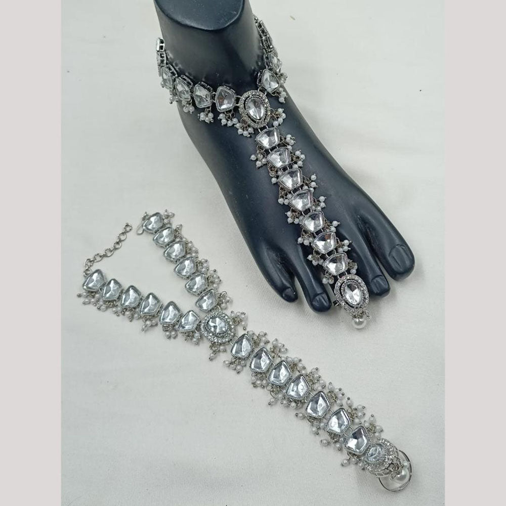 NAFJ Anklet Kundan Stone And Pearl Anklet \ Payal Beauty for Your Feet