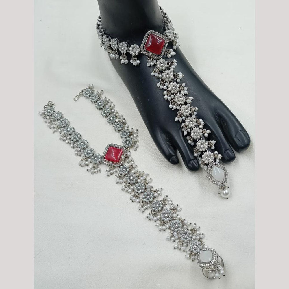 NAFJ Anklet Kundan Stone And Pearl Anklet \ Payal Beauty for Your Feet