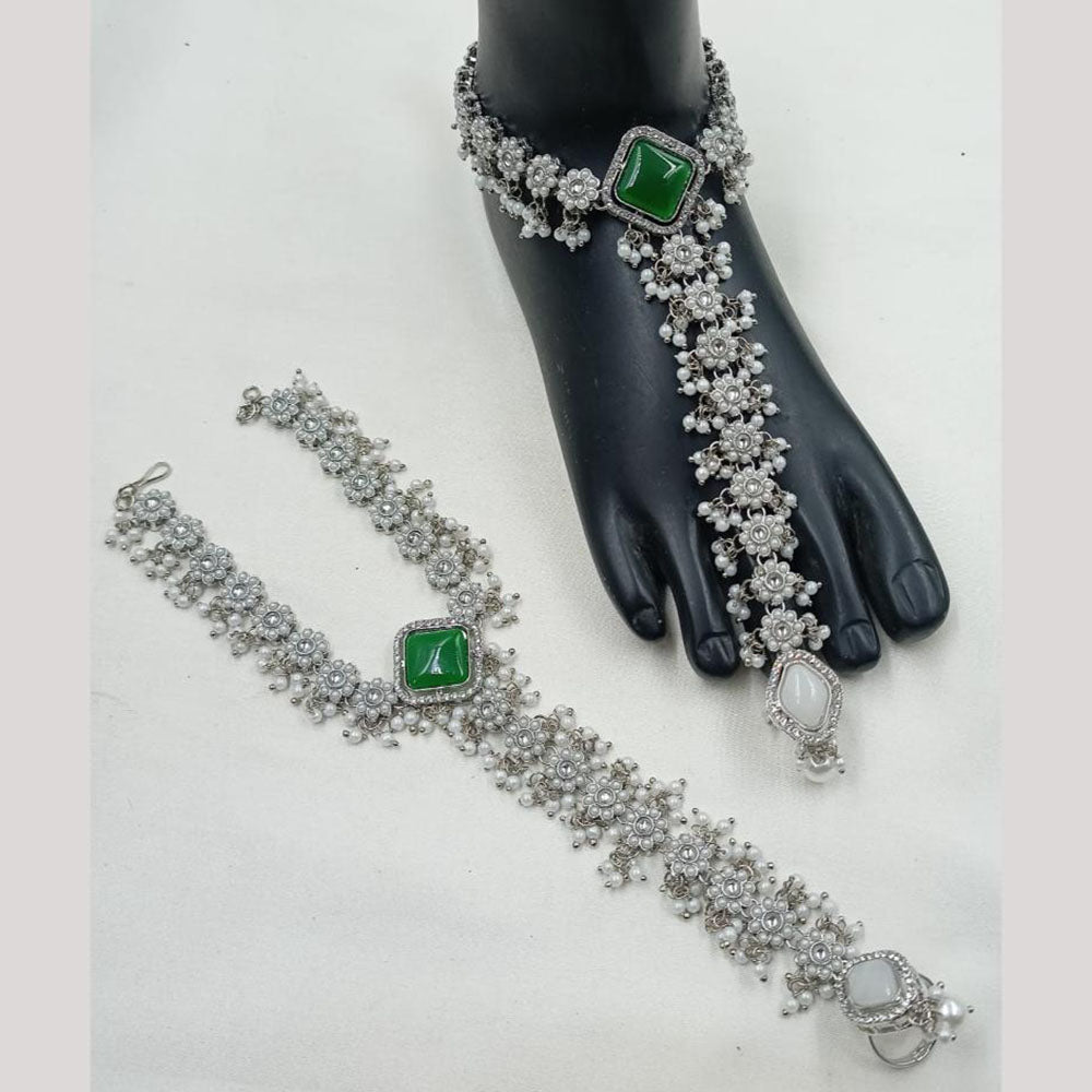 NAFJ Anklet Kundan Stone And Pearl Anklet \ Payal Beauty for Your Feet