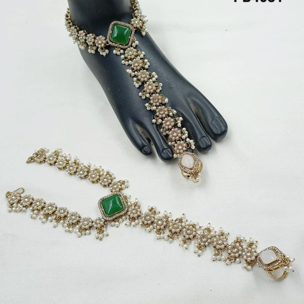 NAFJ Anklet Kundan Stone And Pearl Anklet \ Payal Beauty for Your Feet