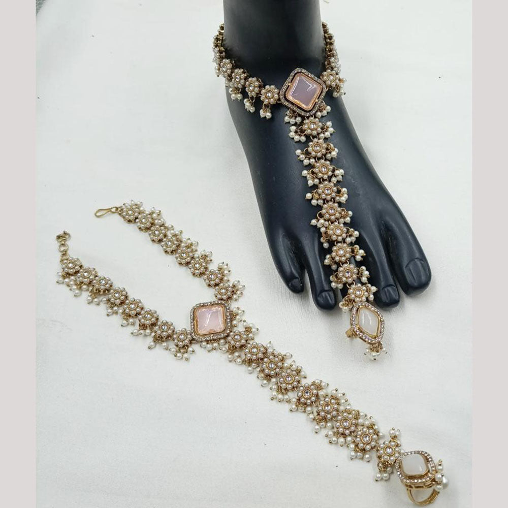 NAFJ Anklet Kundan Stone And Pearl Anklet \ Payal Beauty for Your Feet