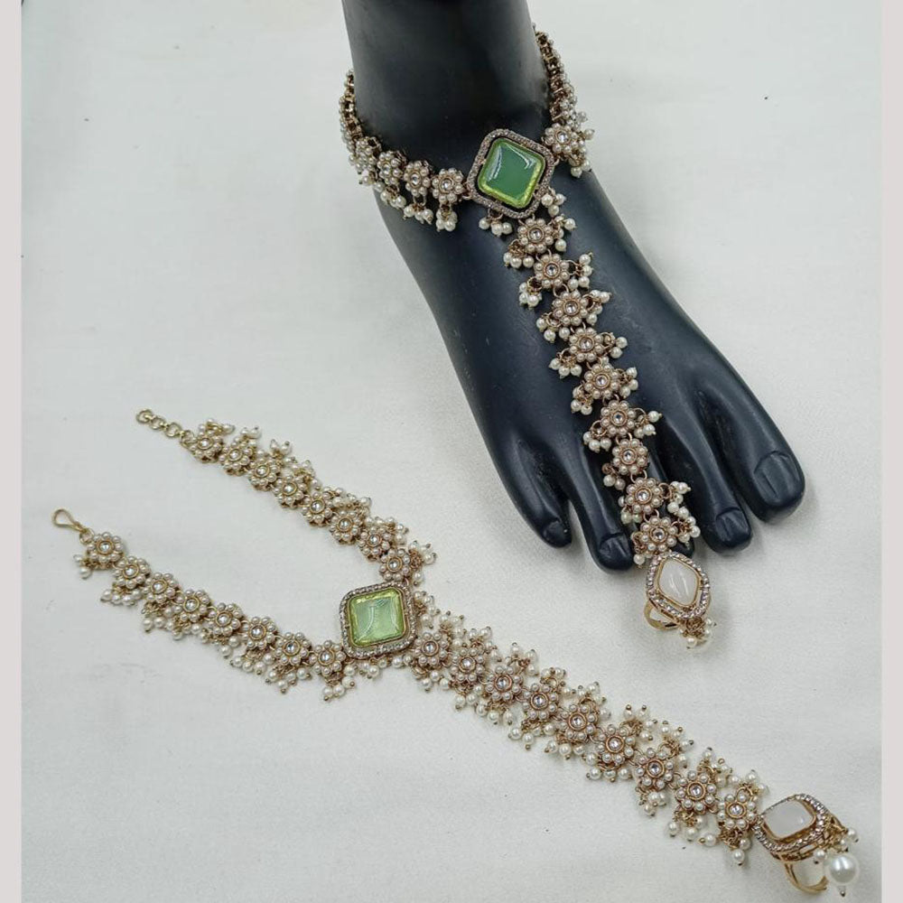 NAFJ Anklet Kundan Stone And Pearl Anklet \ Payal Beauty for Your Feet