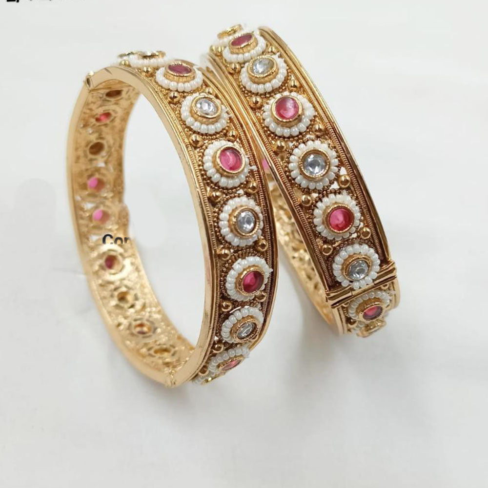 NAFJ Classic Pota Stone And Pearl Openable Bangles Set