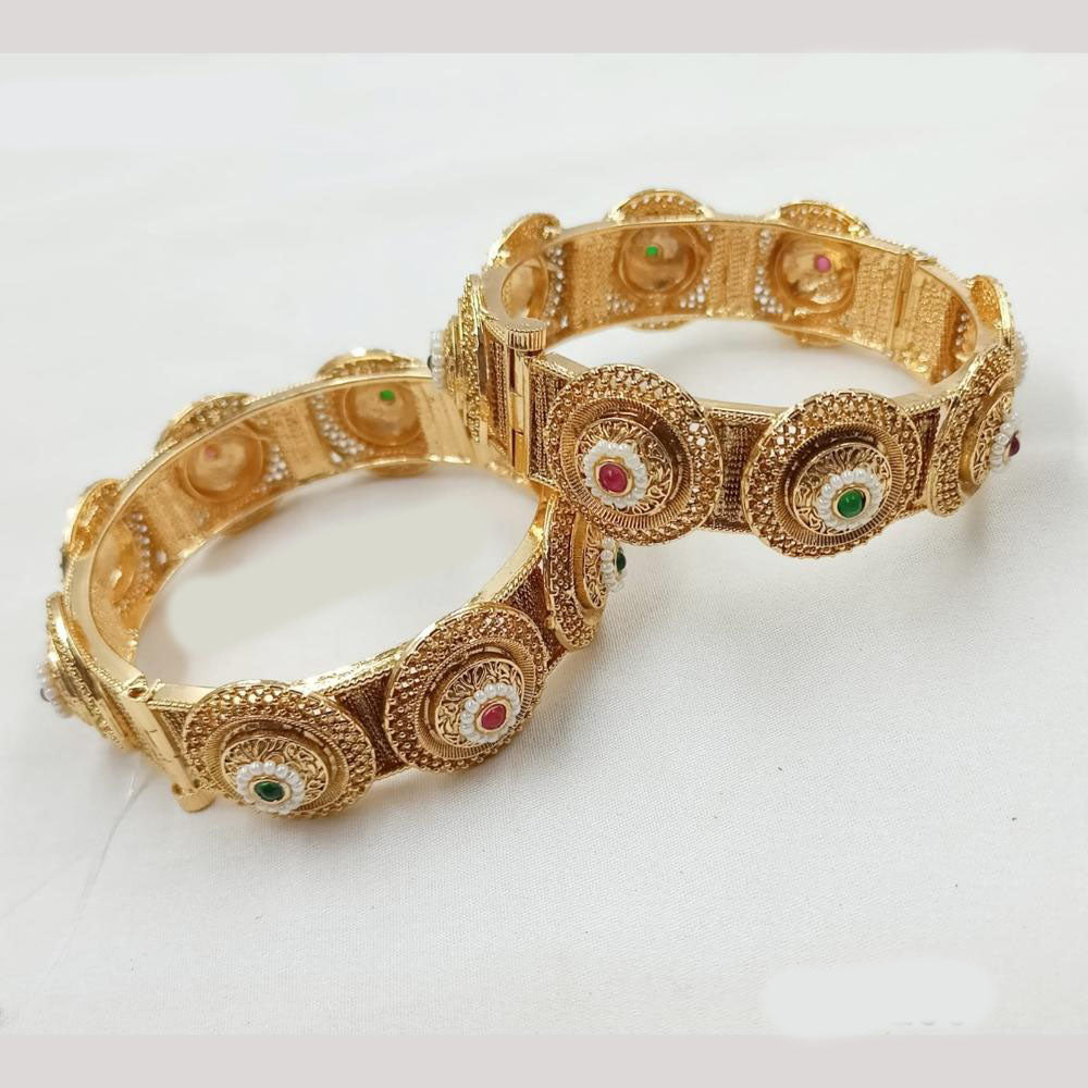 NAFJ Classic Pota Stone And Pearl Openable Bangles Set