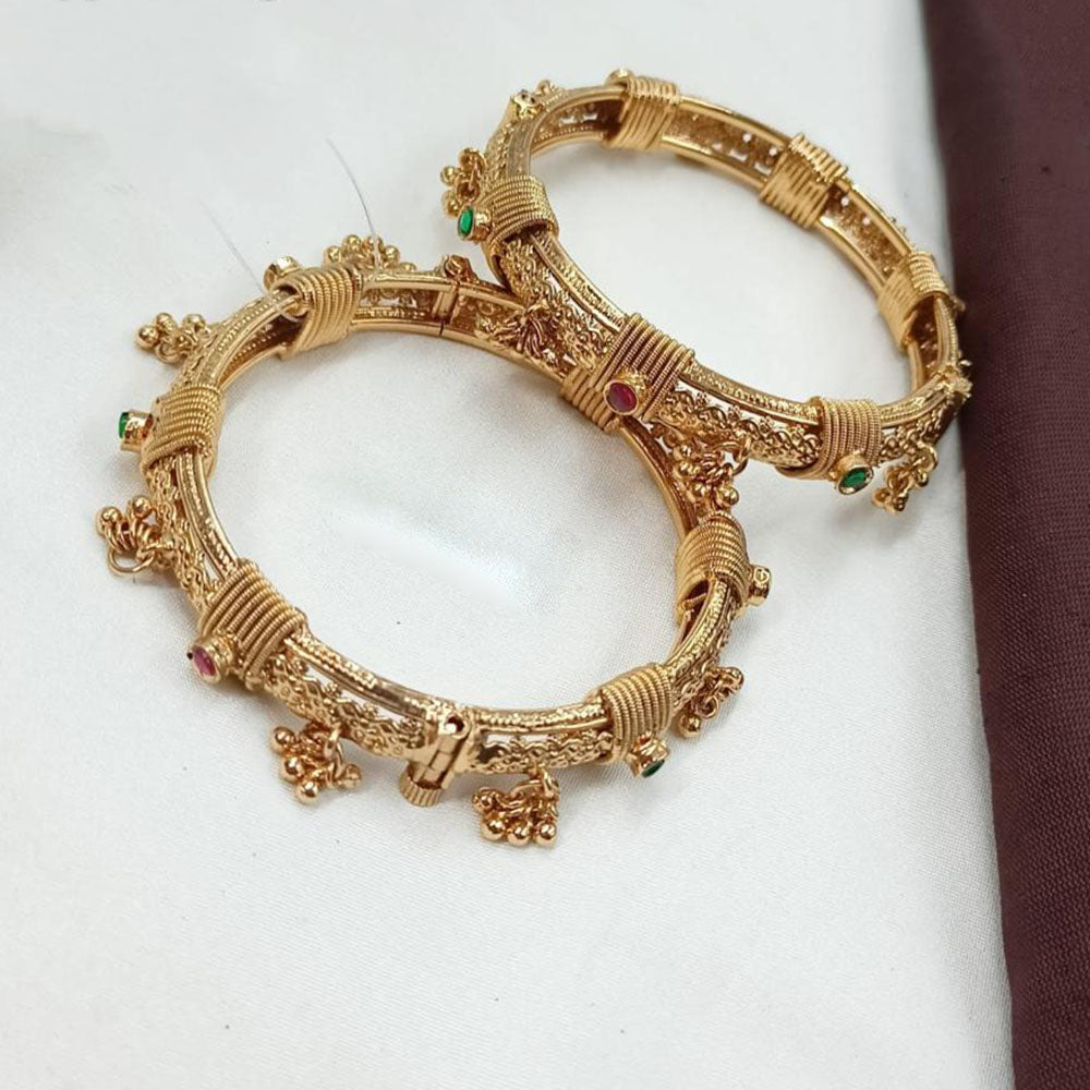 NAFJ Classic Pota Stone And Pearl Openable Bangles Set