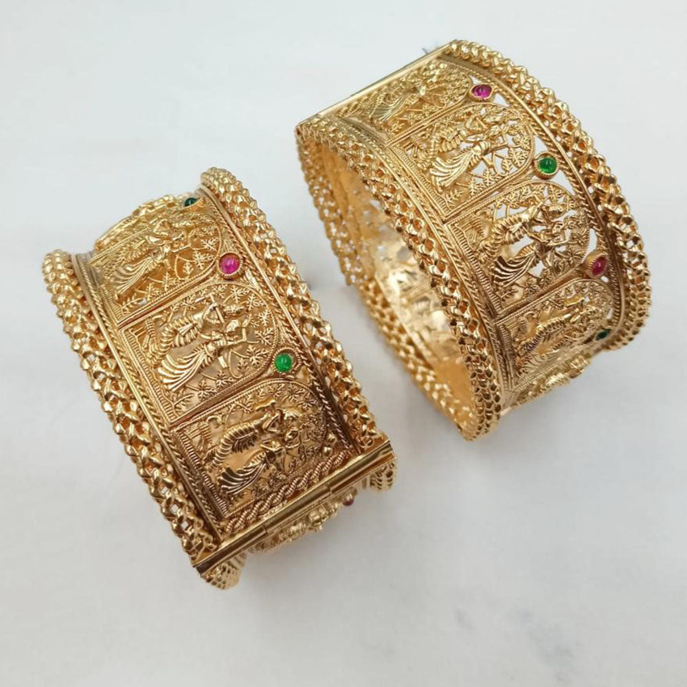 NAFJ Classic Pota Stone And Pearl Openable Bangles Set
