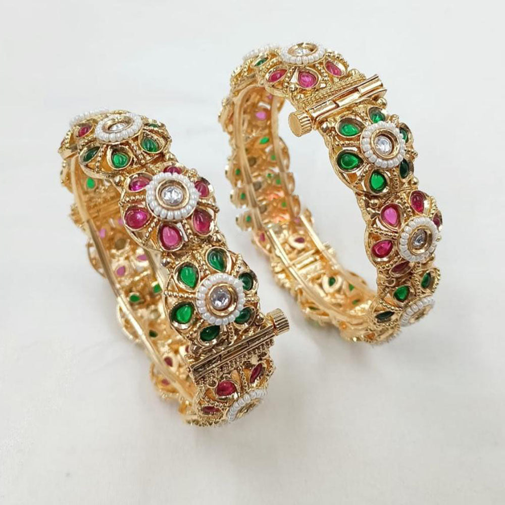 NAFJ Classic Pota Stone And Pearl Openable Bangles Set