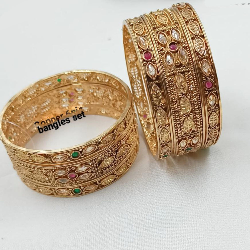 NAFJ Classic Pota And Crystal  Stone Openable Bangles Set