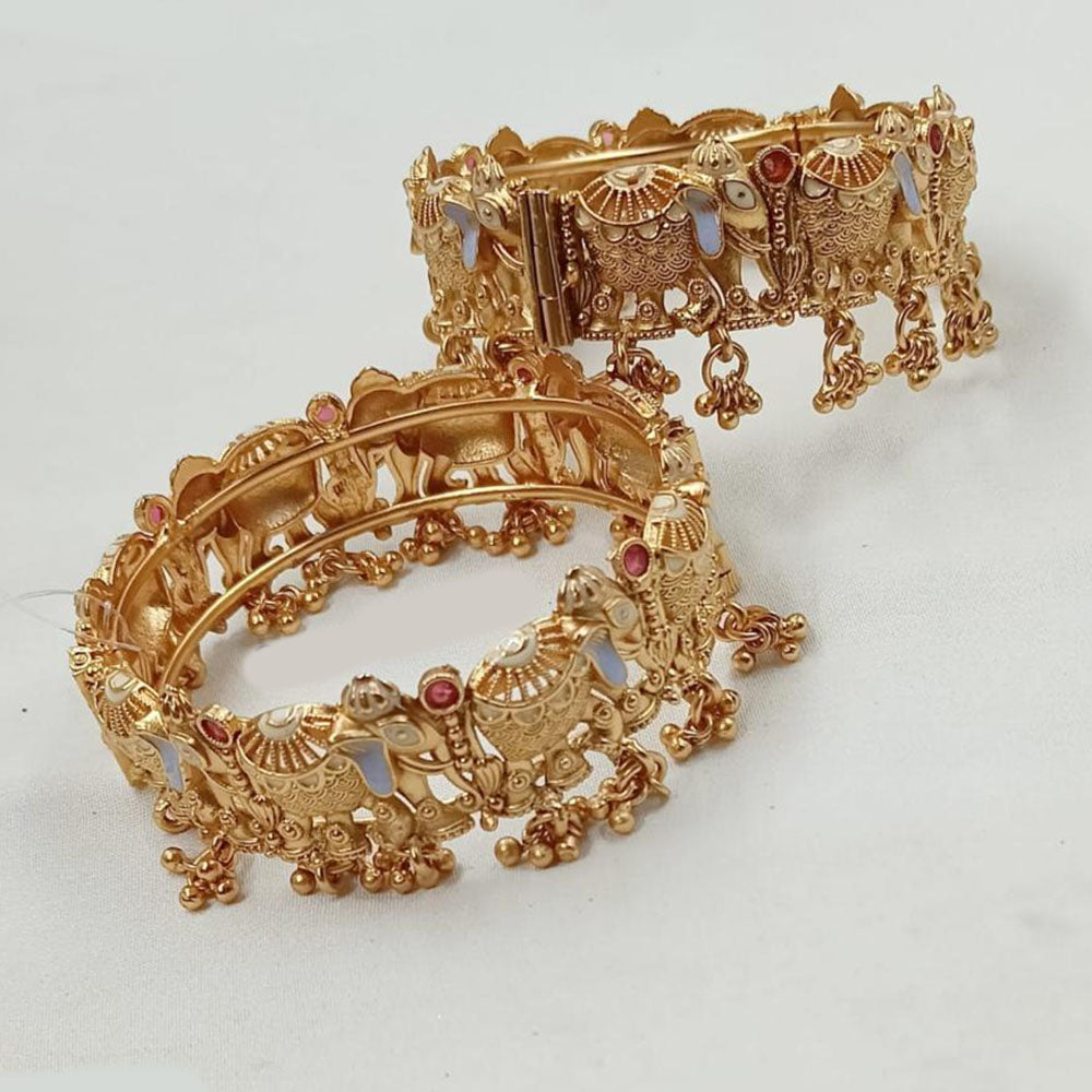 NAFJ Classic Pota Stone And Meenakari Openable Bangles Set