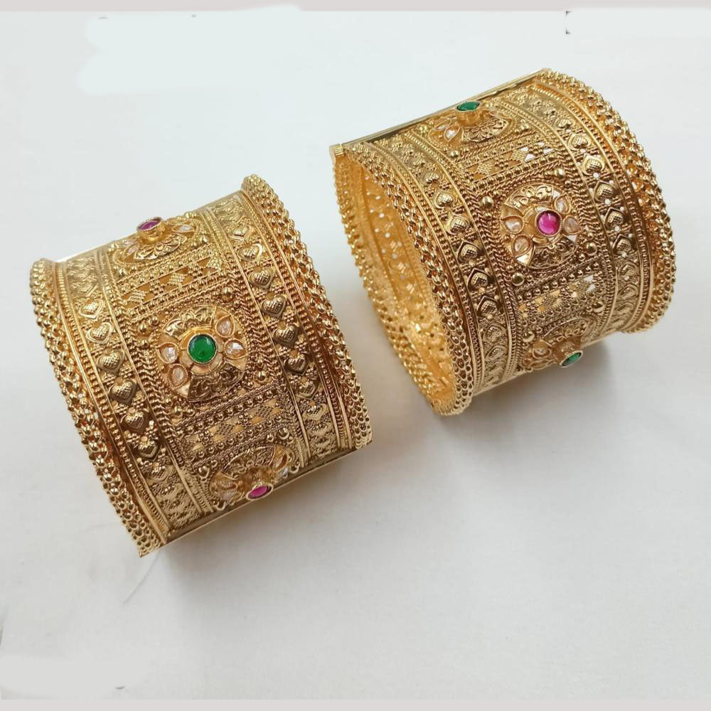 NAFJ Classic Pota And Crystal  Stone Openable Bangles Set