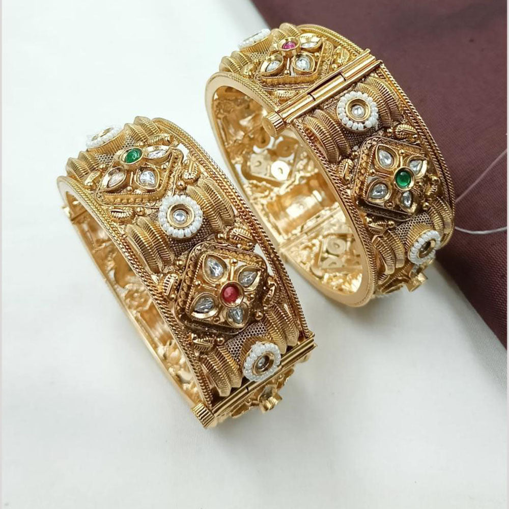 NAFJ Classic Pota Stone And Pearl Openable Bangles Set