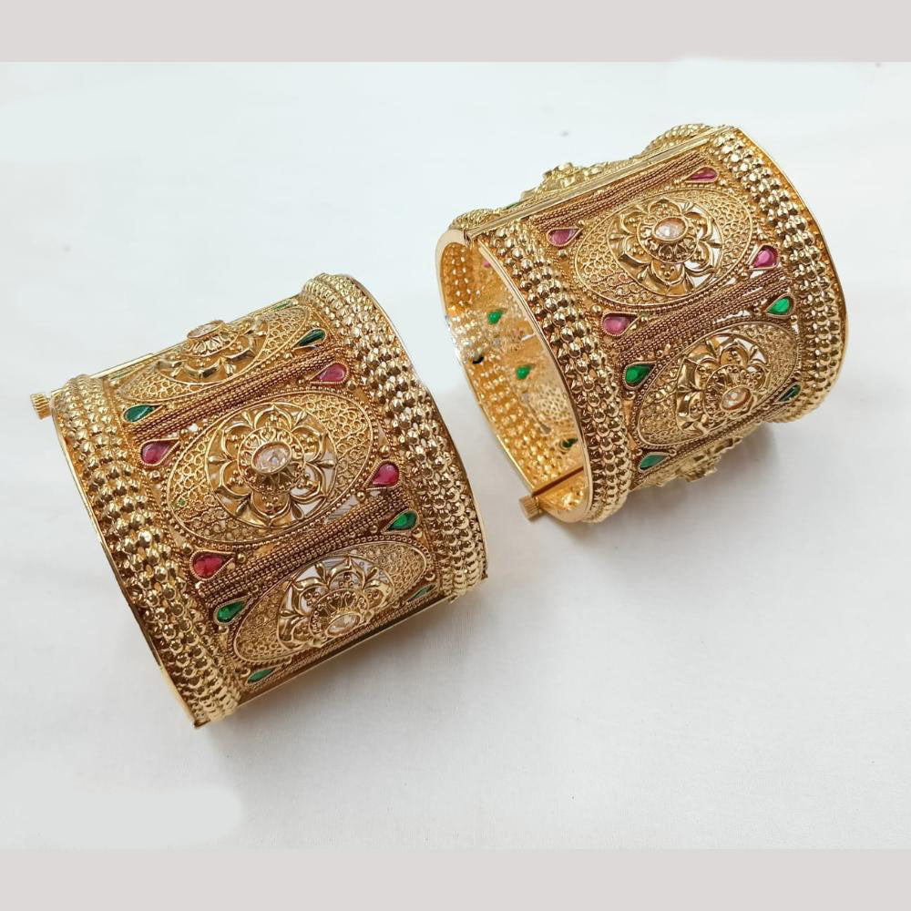 NAFJ Classic Pota And Crystal  Stone Openable Bangles Set