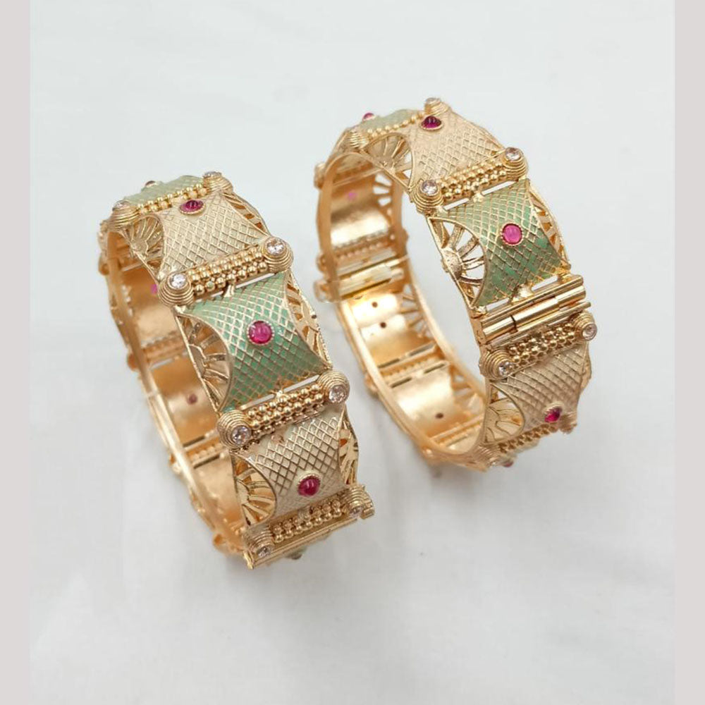 NAFJ Classic Pota Stone And Meenakari Openable Bangles Set