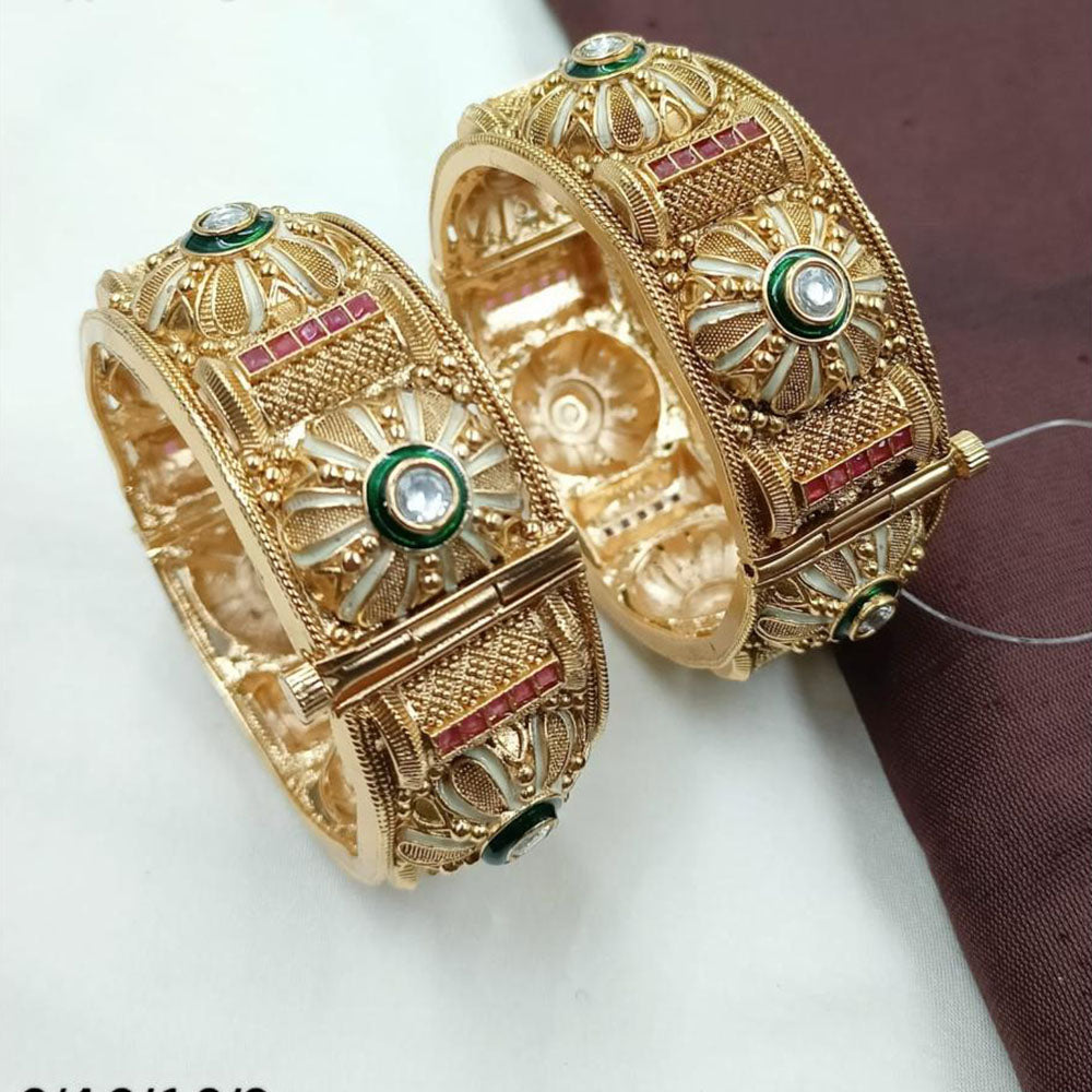 NAFJ Classic Pota Stone And Meenakari Openable Bangles Set