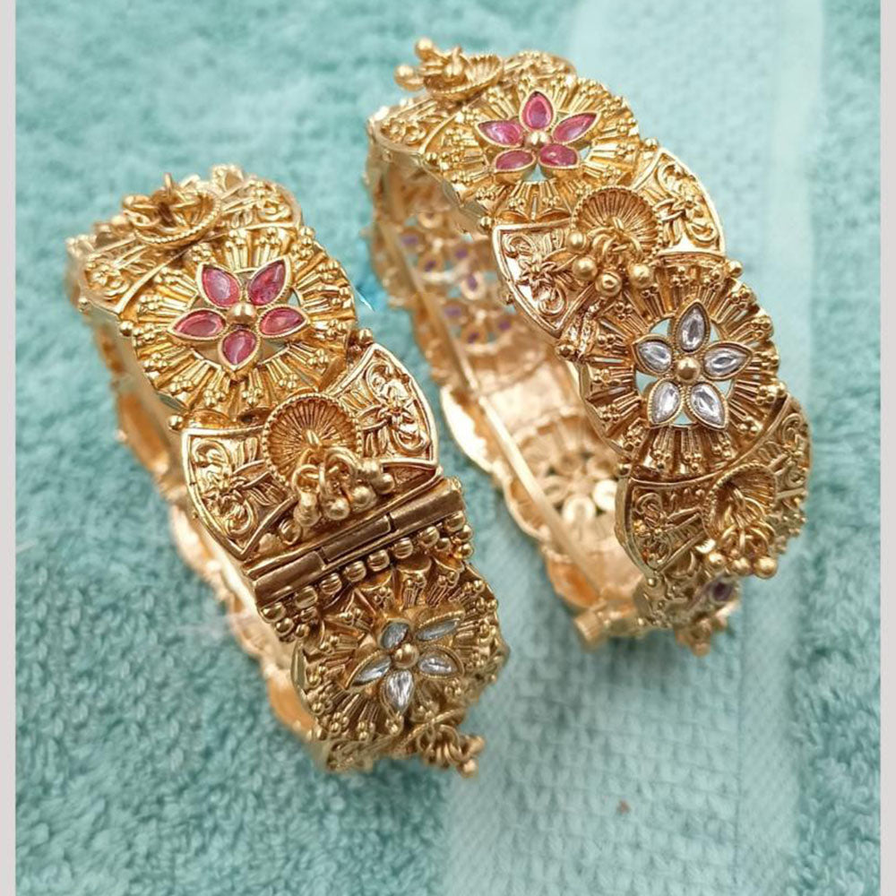 NAFJ Classic Pota Stone And Pearl Openable Bangles Set