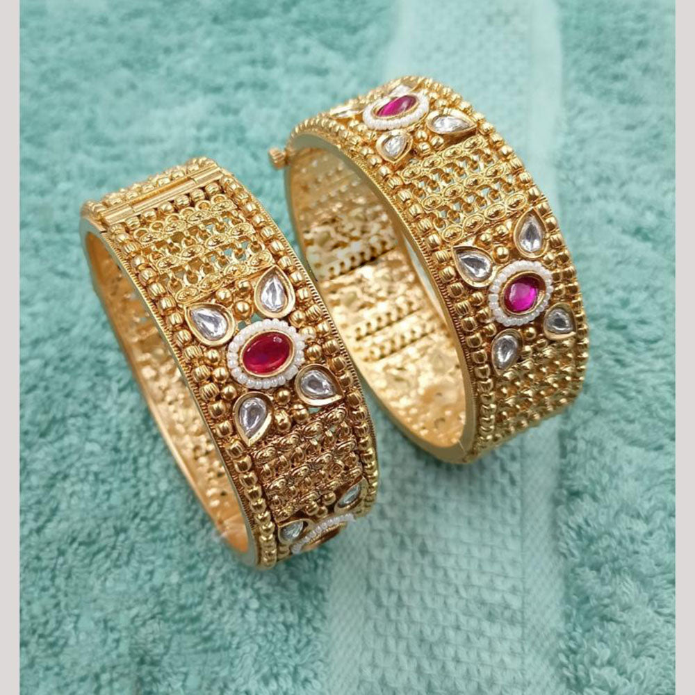 NAFJ Classic Pota Stone And Pearl Openable Bangles Set