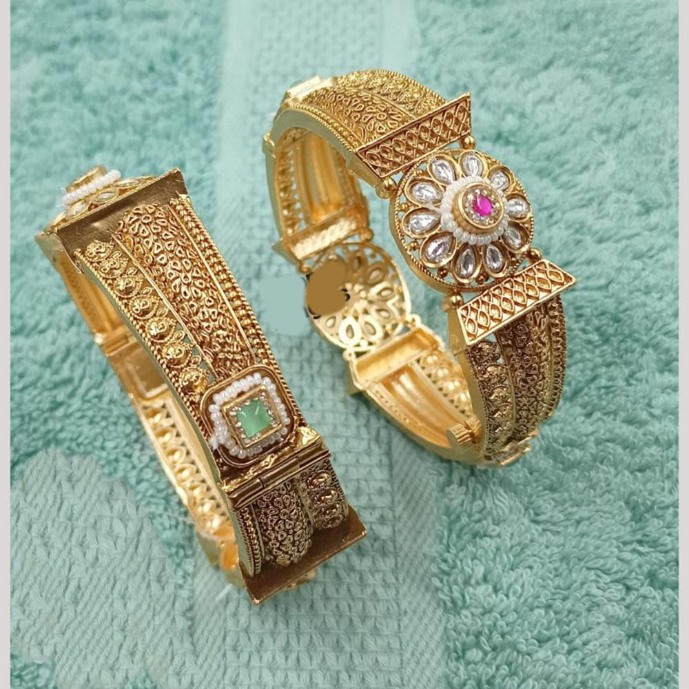 NAFJ Classic Pota Stone And Pearl Openable Bangles Set