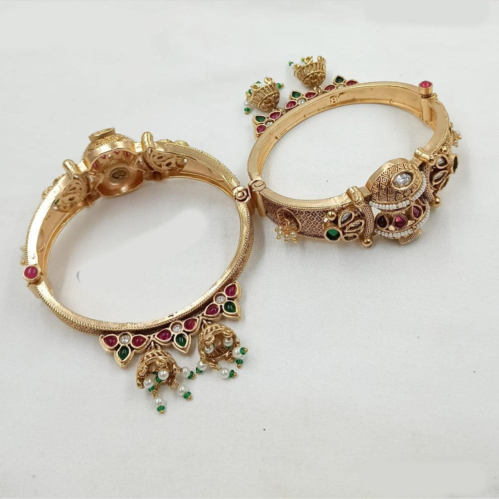 NAFJ Classic Pota Stone And Pearl Meenakari Openable Bangles Set
