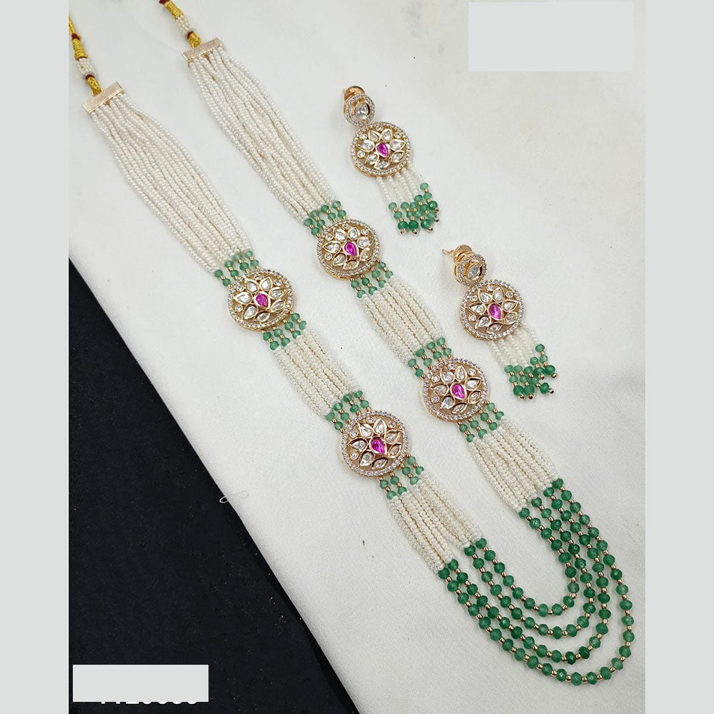 NAFJ Heritage Heavy Polki Kundan And Pearl Multi Layer Long Necklace Set