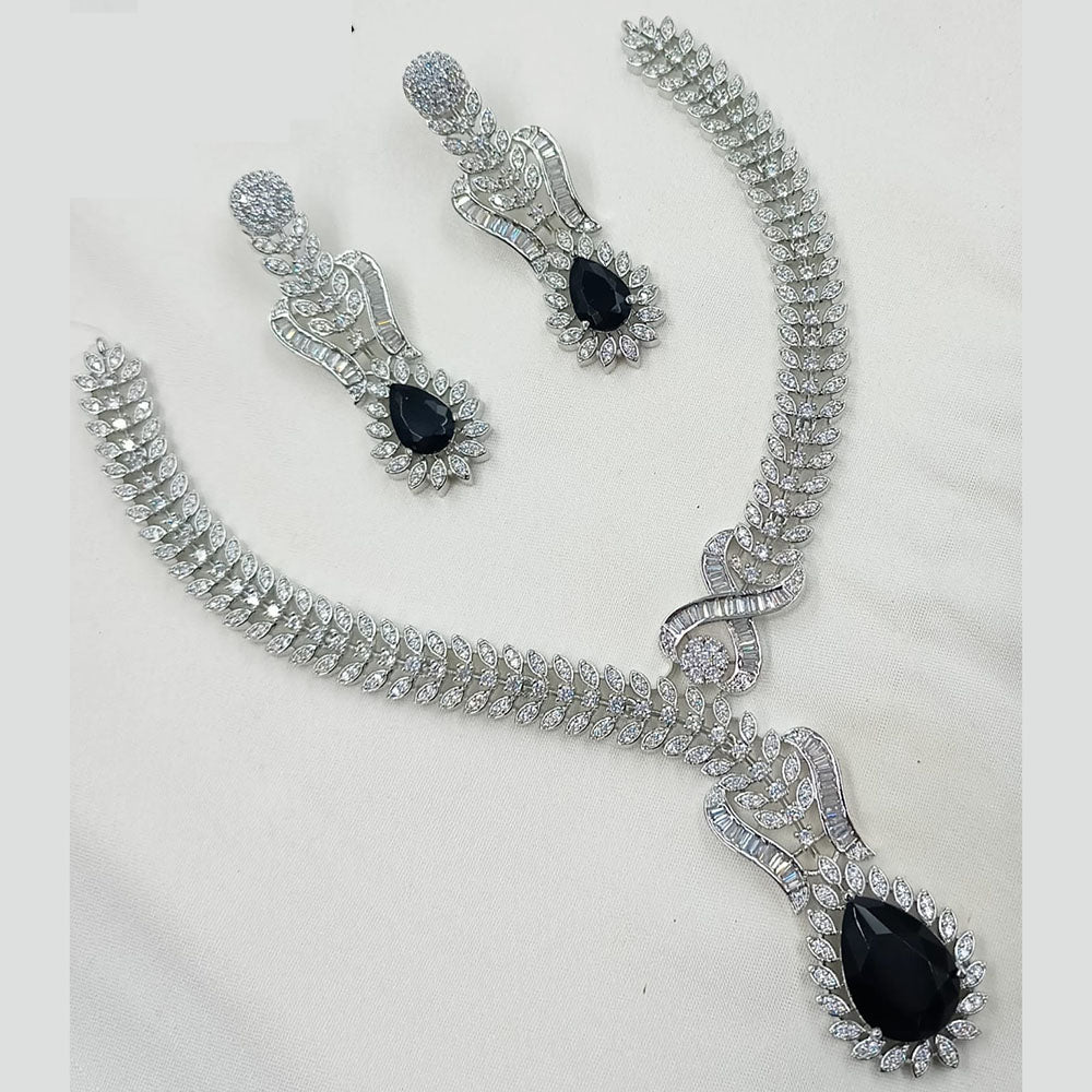 NAFJ Glamorous Rhodium Plated American Diamond Necklace Set