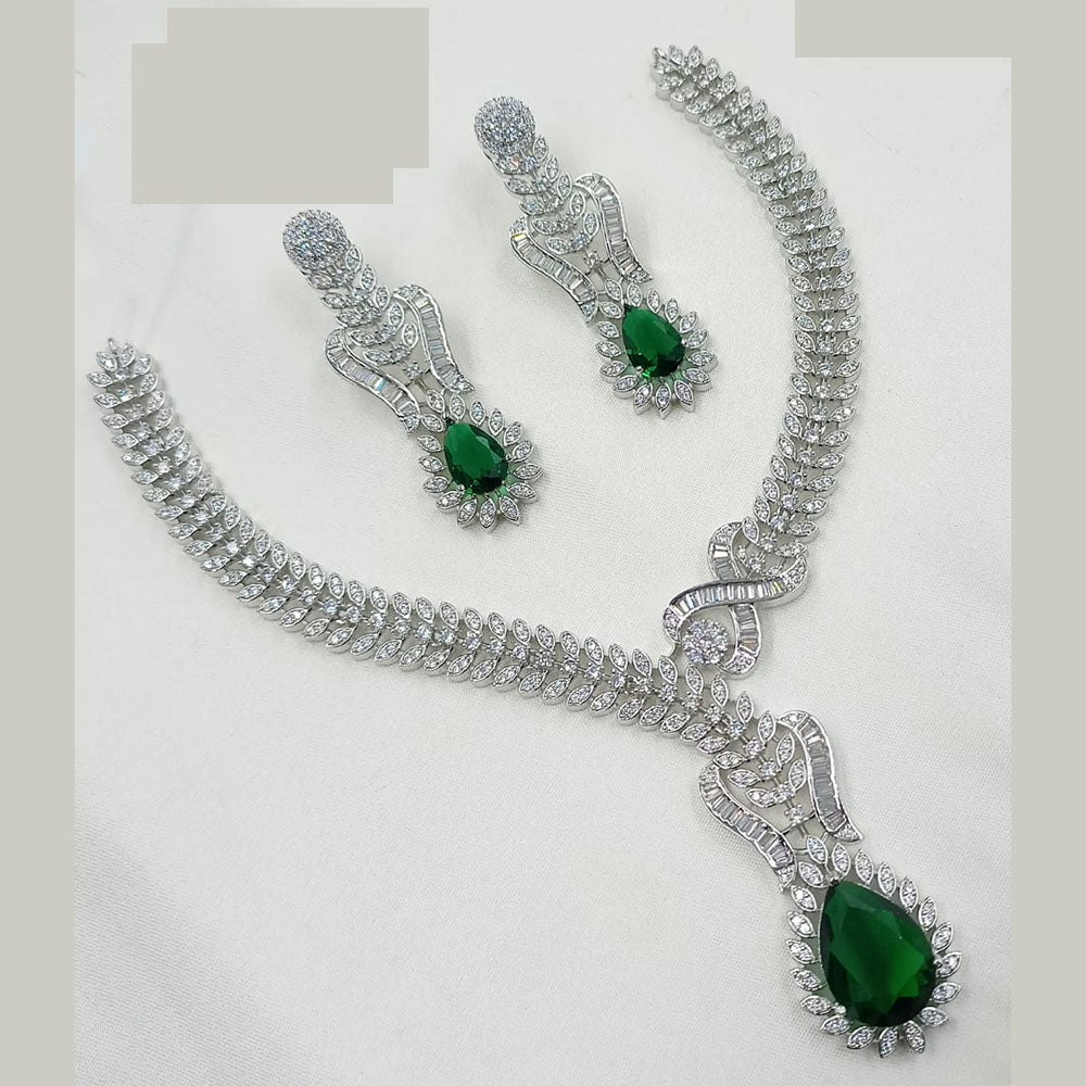 NAFJ Glamorous Rhodium Plated American Diamond Necklace Set