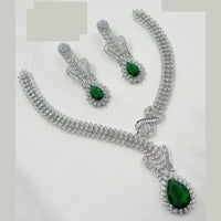 NAFJ Glamorous Rhodium Plated American Diamond Necklace Set