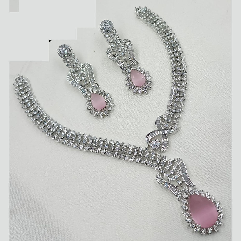 NAFJ Glamorous Rhodium Plated American Diamond Necklace Set